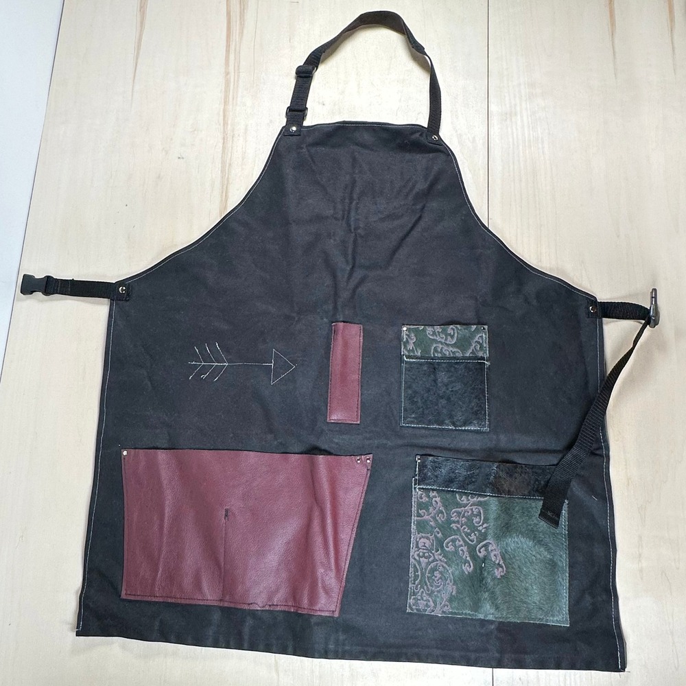 Heavy Duty Black Waxed Canvas Leather‎ Pocket Apron Adjustable Workwear